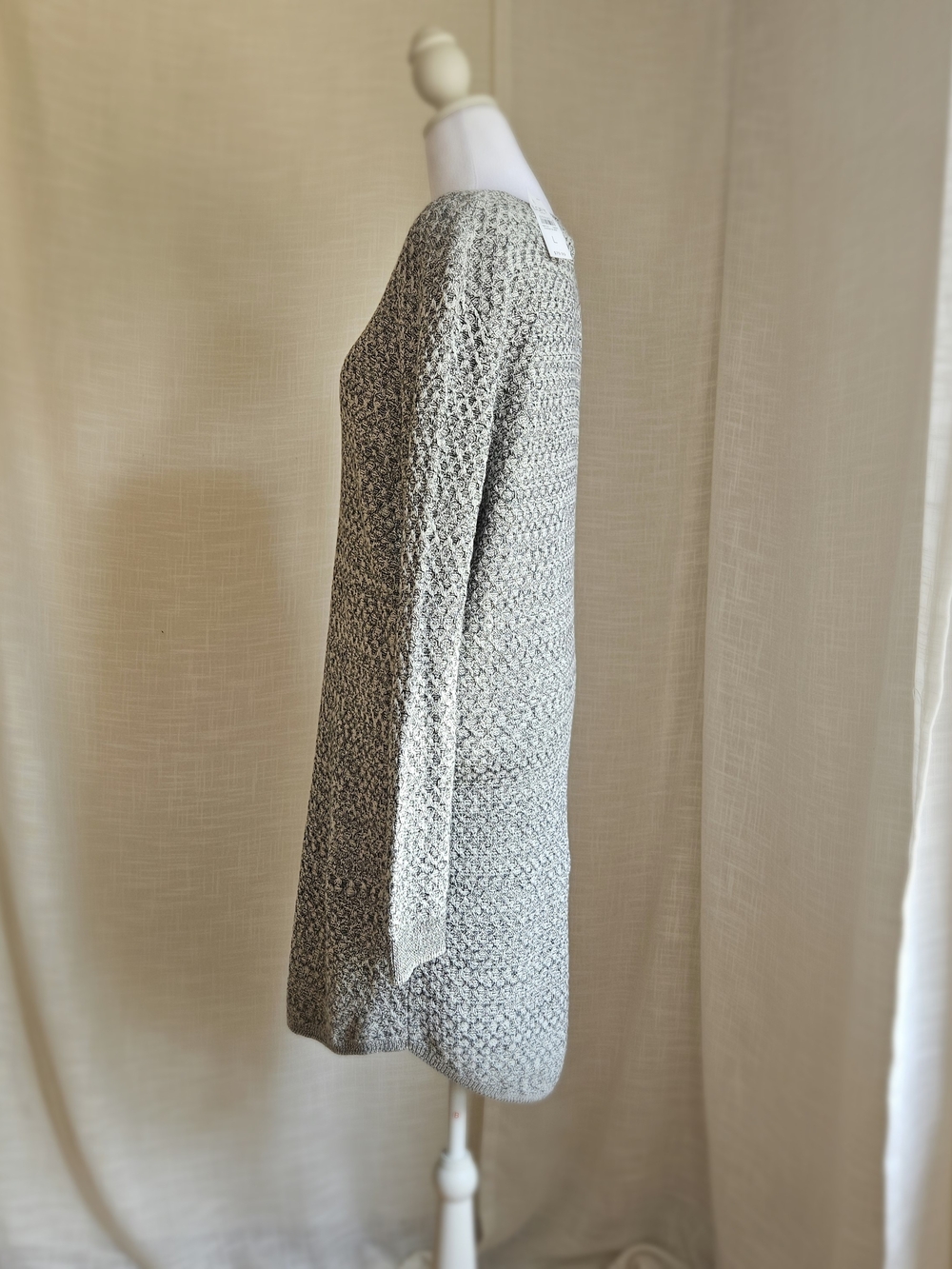 NWT Loft Outlet Long Sleeve Marled Knit Sweater Dress Gray/White Size L - Picture 6 of 16